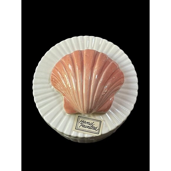 1978 Hand Painted Fitz and Floyd 2" Seashell Porcelain Trinket Box MCM Vintage - Picture 3 of 6